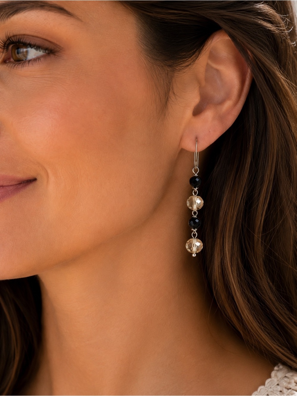 Swarovski Crystal Black & Champagne Dangle Earrings
